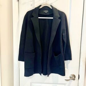 J Crew 365 Knit Cotton Merino Wool Blend Cardigan Blazer 3/4 Sleeve Sz M Black